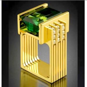 Art Deco Bohemian Square Emerald & Diamond Fashion Ring